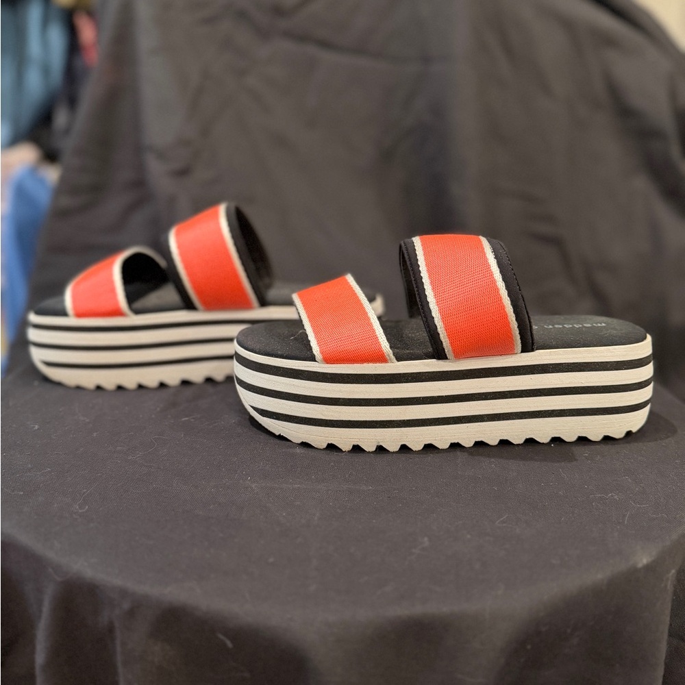 Madden Girl orange and Black Platform Sandals